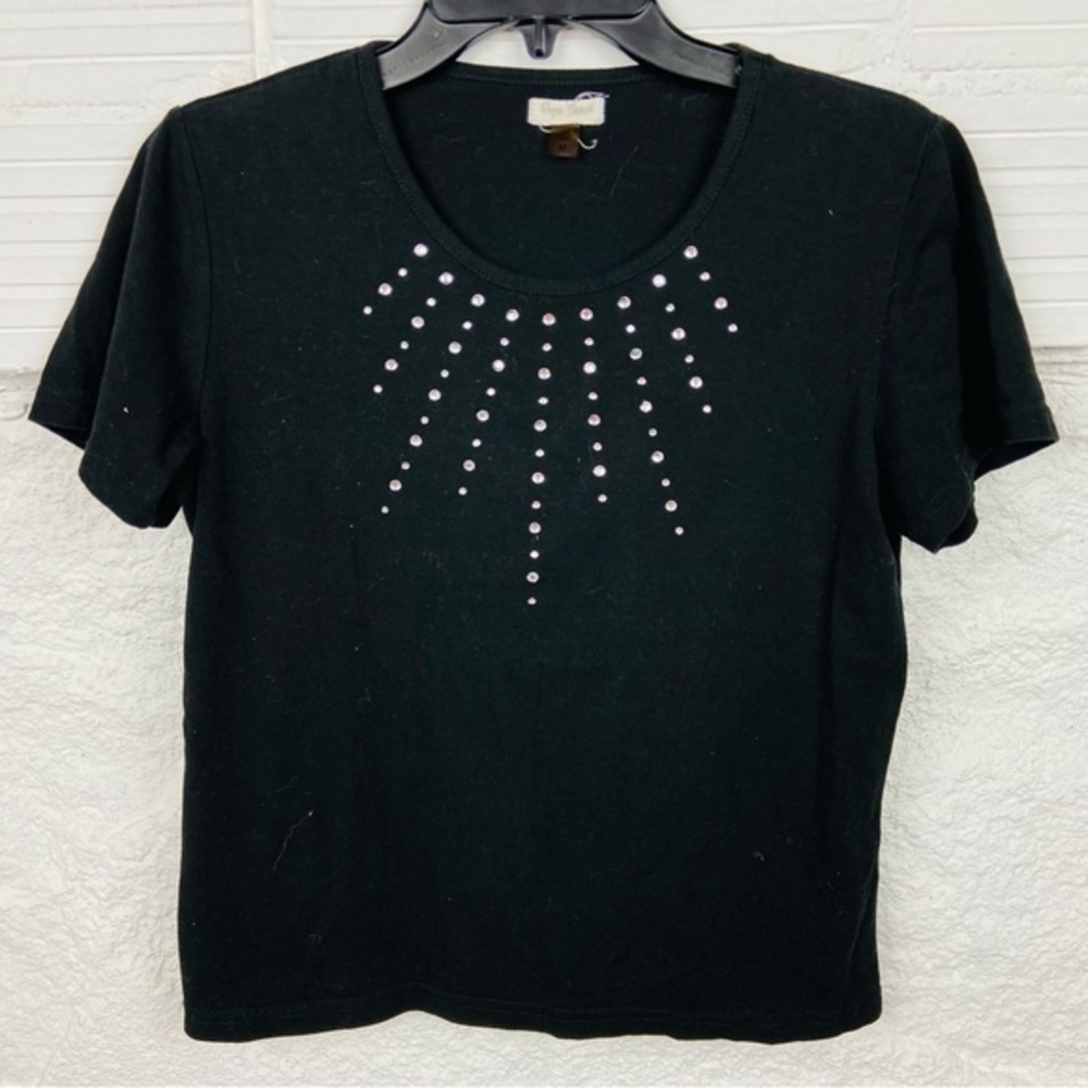 black beaded jeweled cotton stretch shirt sleeve shirt size medium